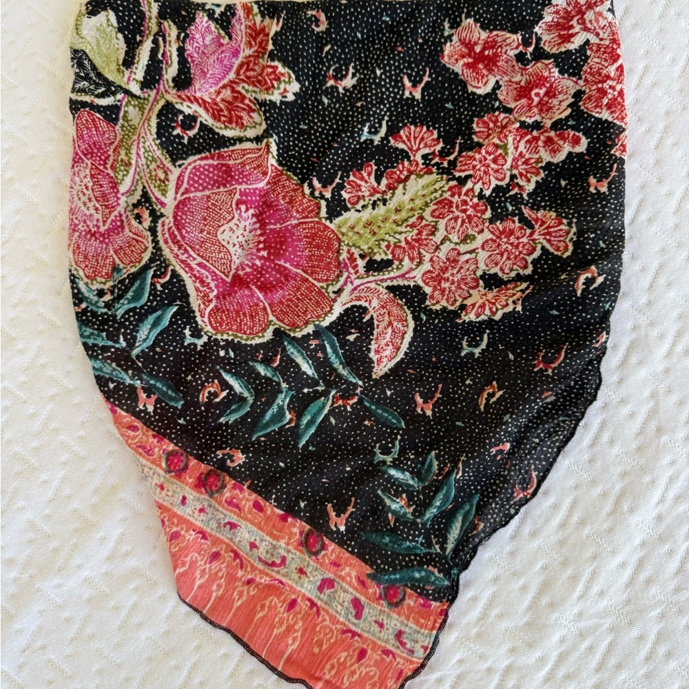 Free People Black and Pink Floral Scarf Tube Top